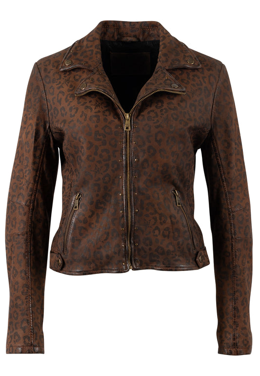 NYXA- Printed Leather Jacket in Cognac Color
