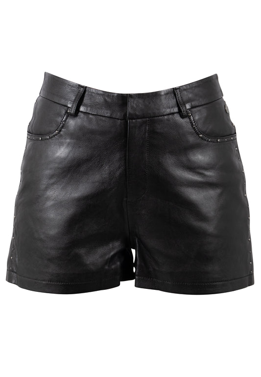 LUNETH - Women's Black Leather Shorts