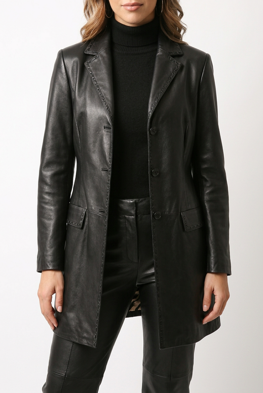 Women's Black Nappa Leather Coat