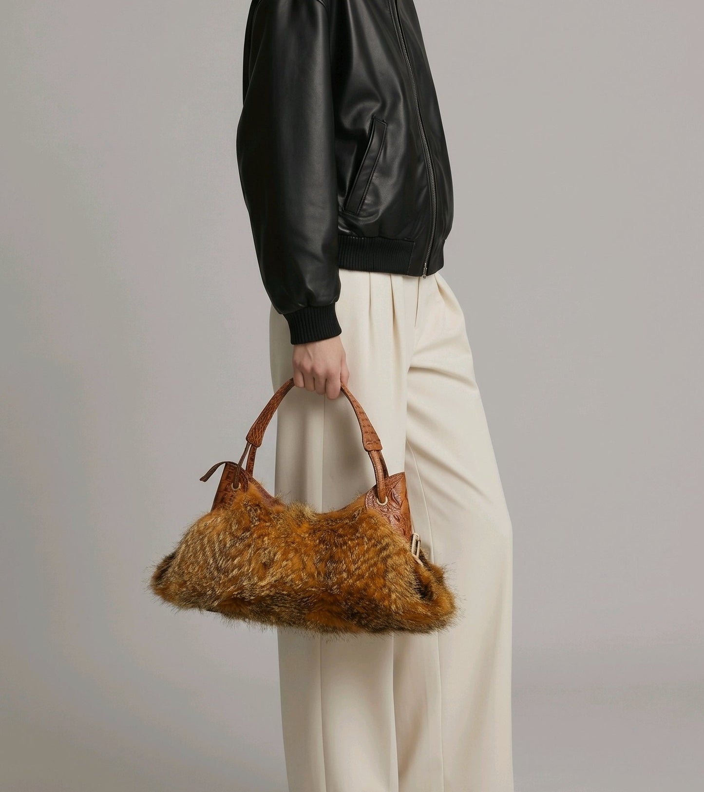 Camel Fur & Leather Bag, Handmade Shoulder Bag