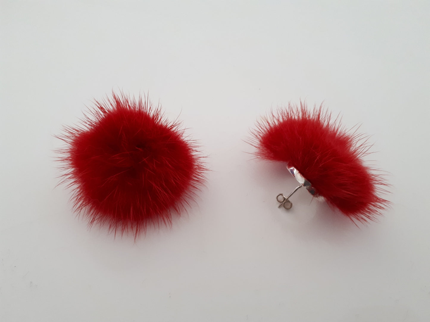 925 SILVER earrings with FUR. STUD silver earrings with mink fur embellishment.