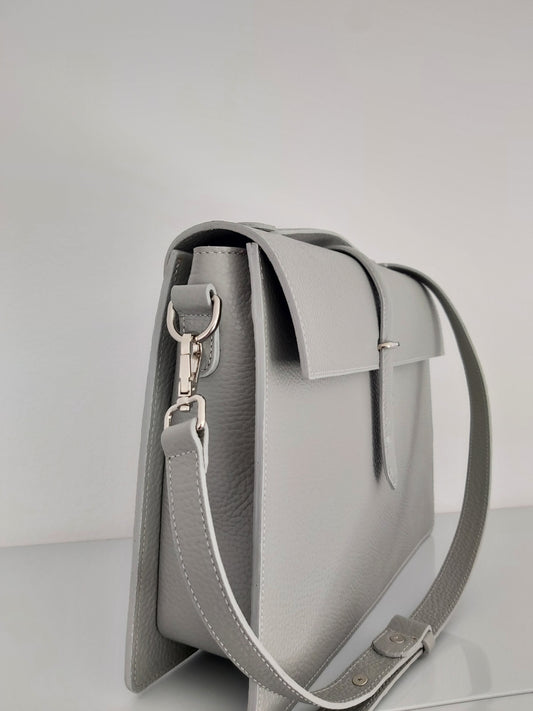 Grey Leather Shoulder Bag