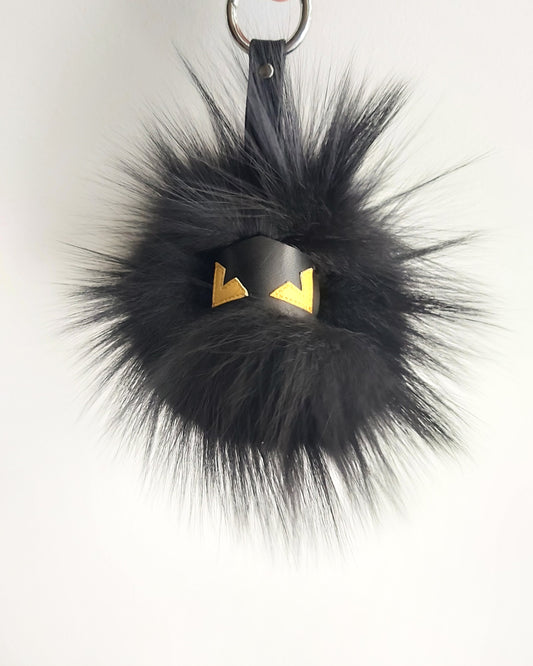 Monster face Black Raccoon Fur Keychain