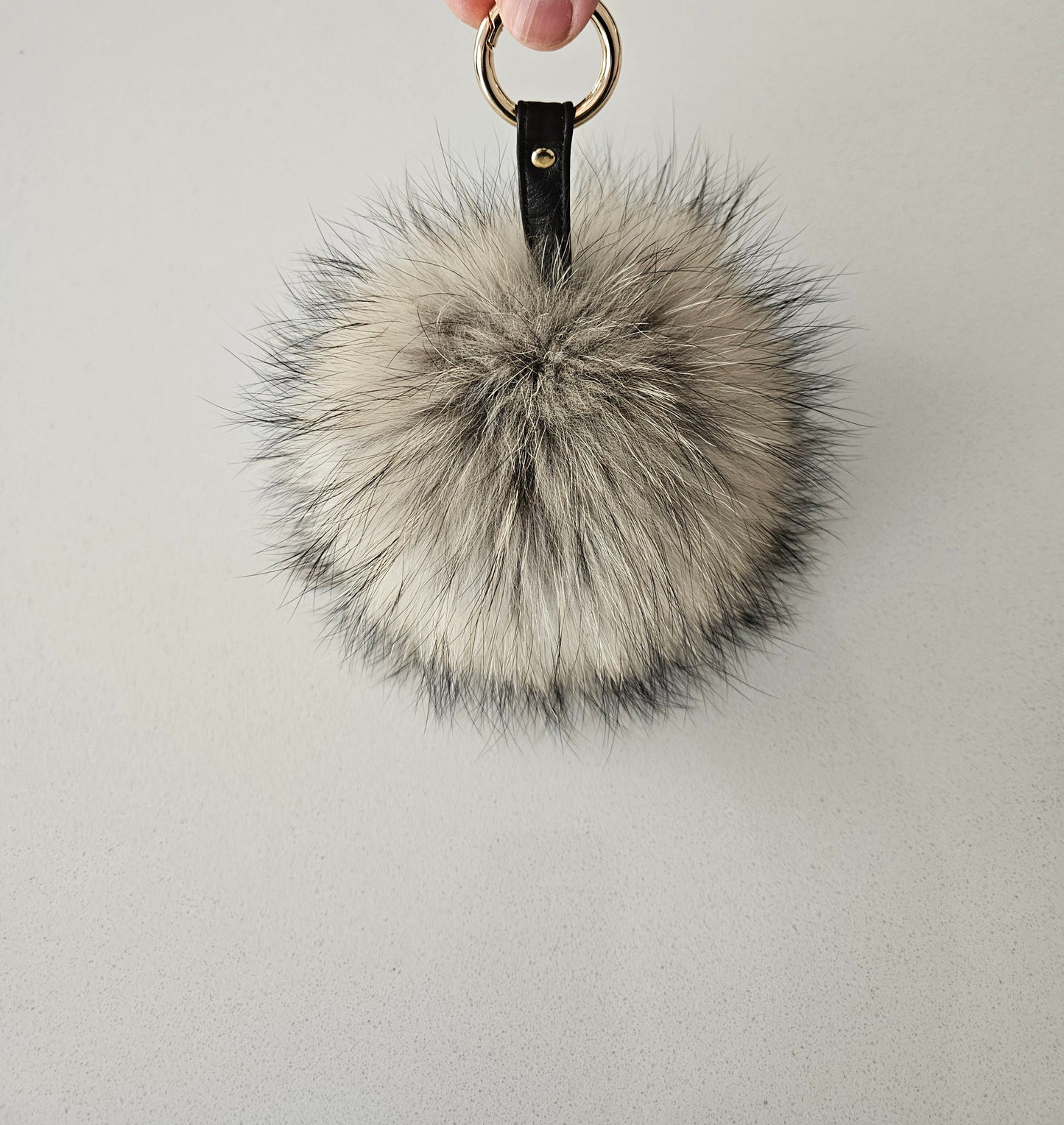 Real GREY -Brown Raccoon pompom Fur Keychain