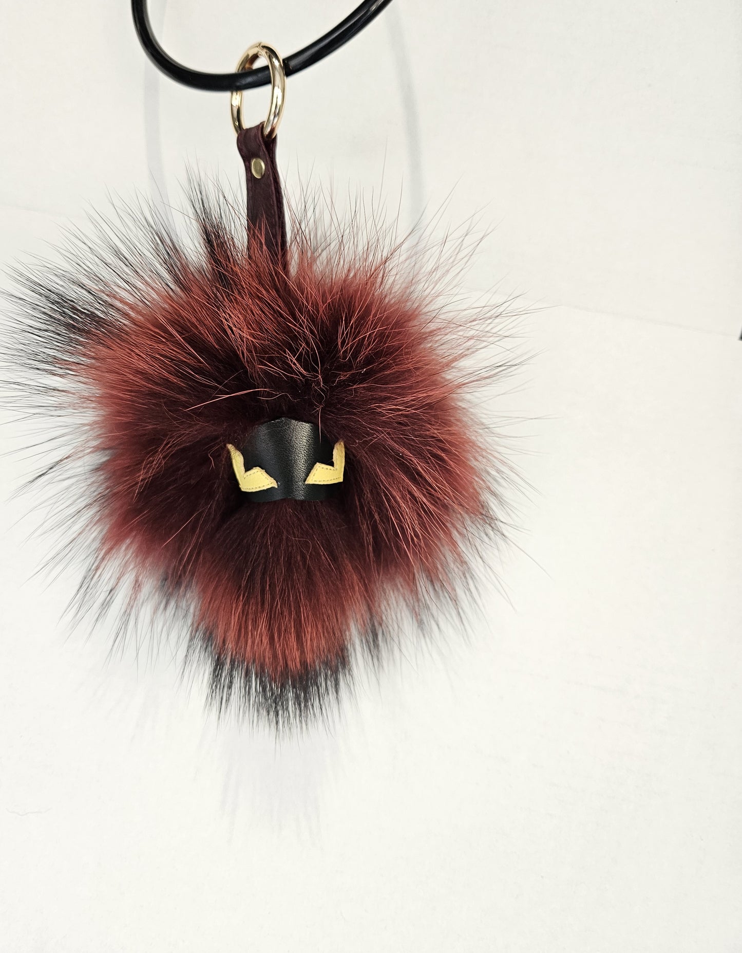 BURGUNDY Monster face Raccoon FUR Keychain