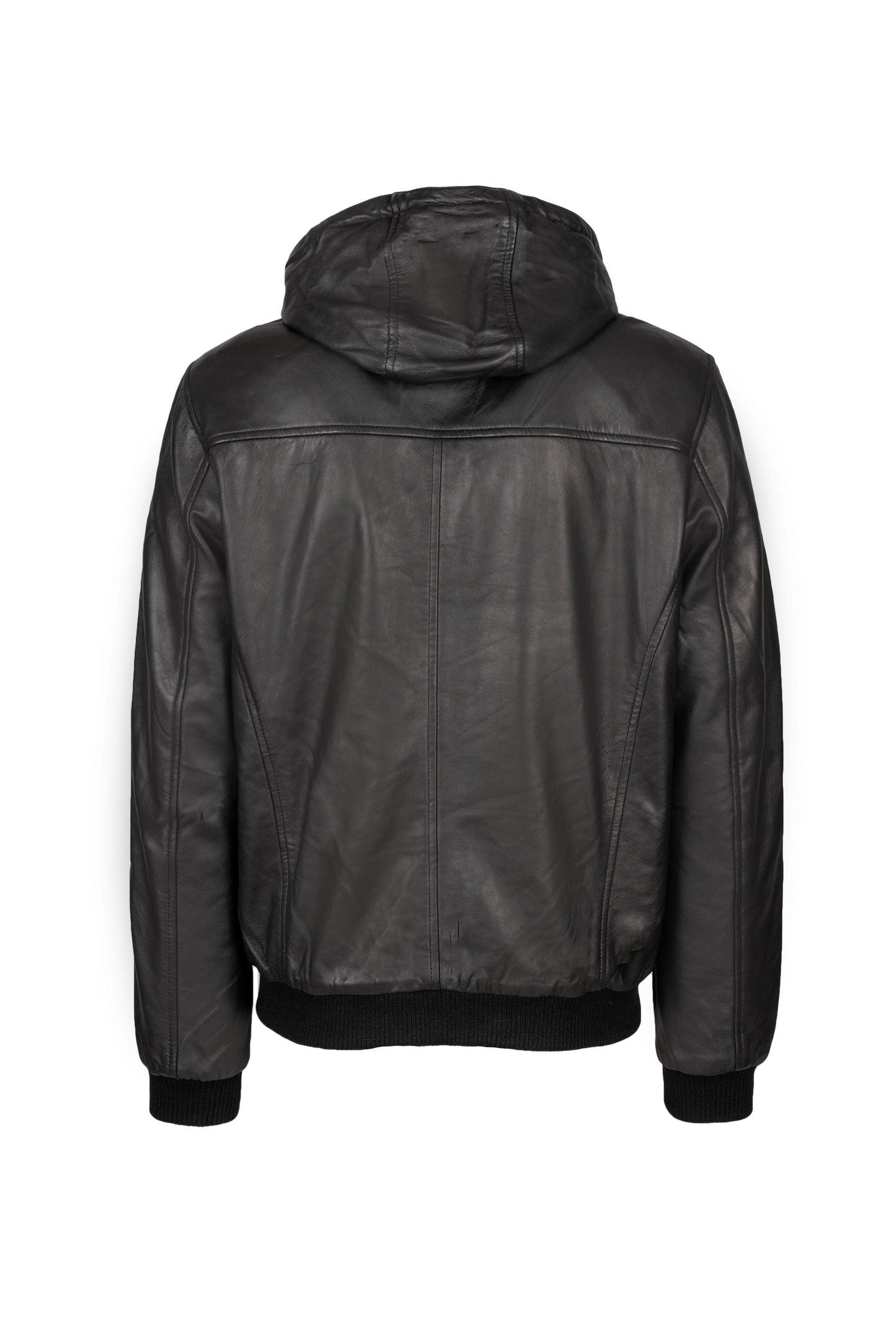 Men's Bomber LeatherJacket with Removable Hood