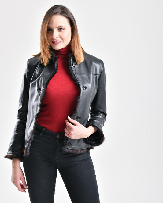 2605 - Δερμάτινη Ζακέτα με Γούνινες Λεπτμέρειες