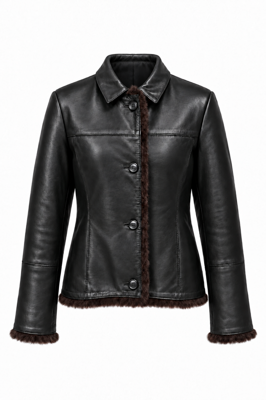 2605 - Leather Jacket with Fur Trim