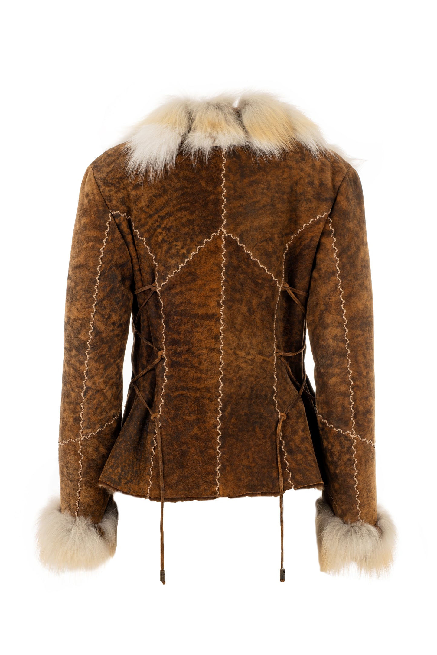 3001 - Antique Brown Sheepskin Jacket with Fur Collar