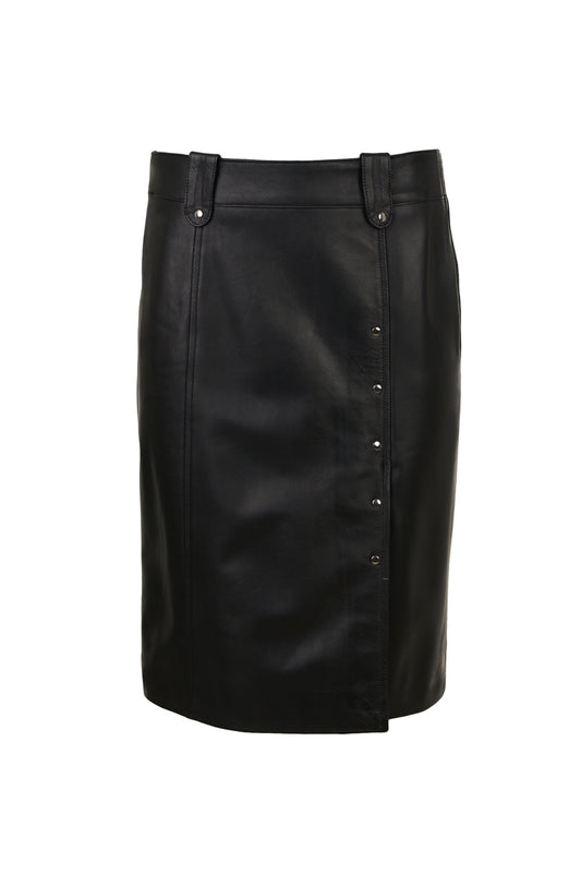 Ψιλόμεση Δερμάτινη Φούστα με Διακοσμητικά Τρουκ