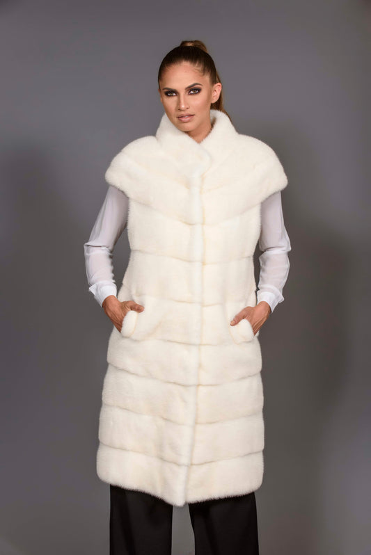 Pearl Long Mink Fur Vest with pelts across