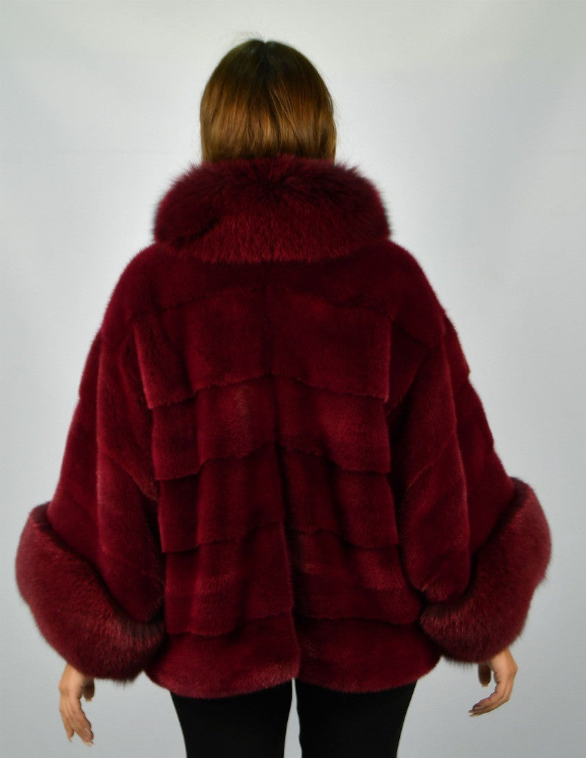 Burgundy Mink Cape Jacket