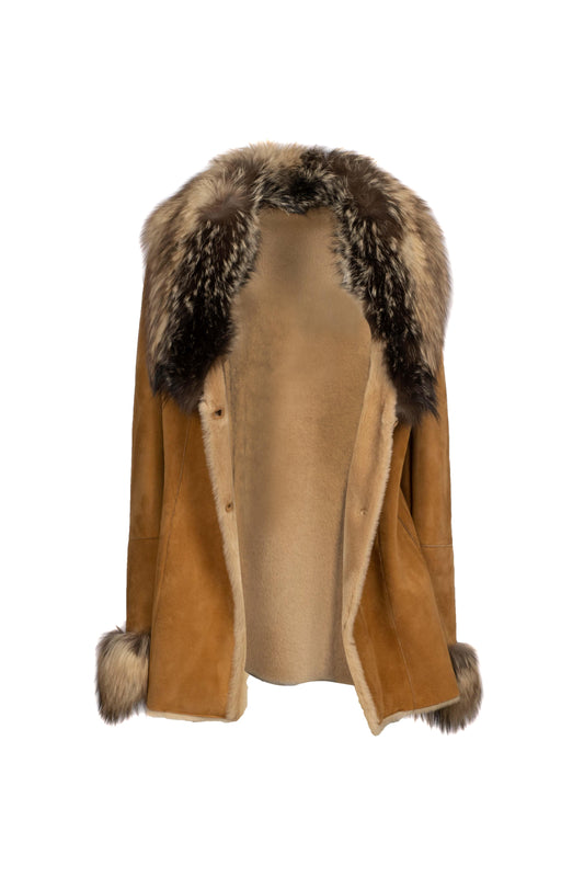 4719 - Light Brown Sheepskin Jacket with Fur Collar