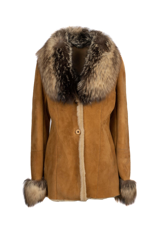 4719 - Light Brown Sheepskin Jacket with Fur Collar