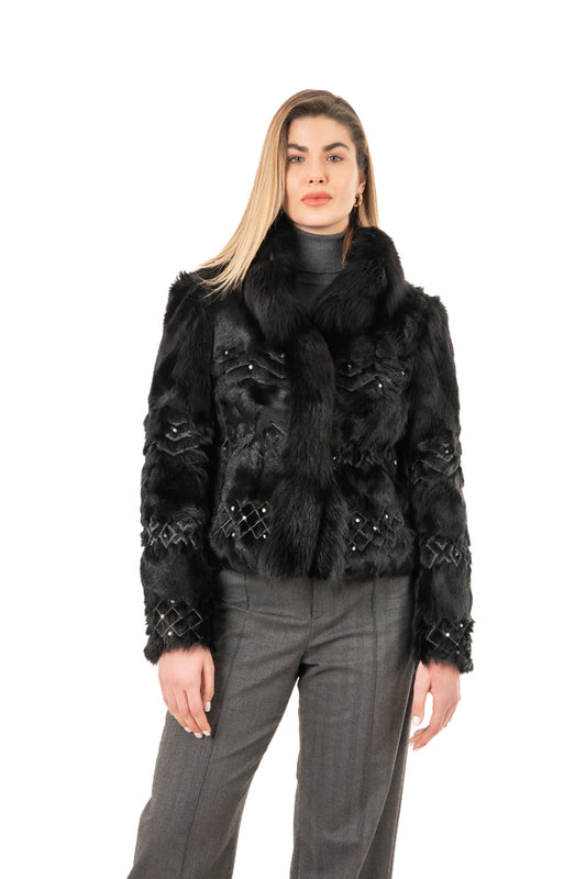 REGINA - Black Fur Lam Jacket Made in Italy