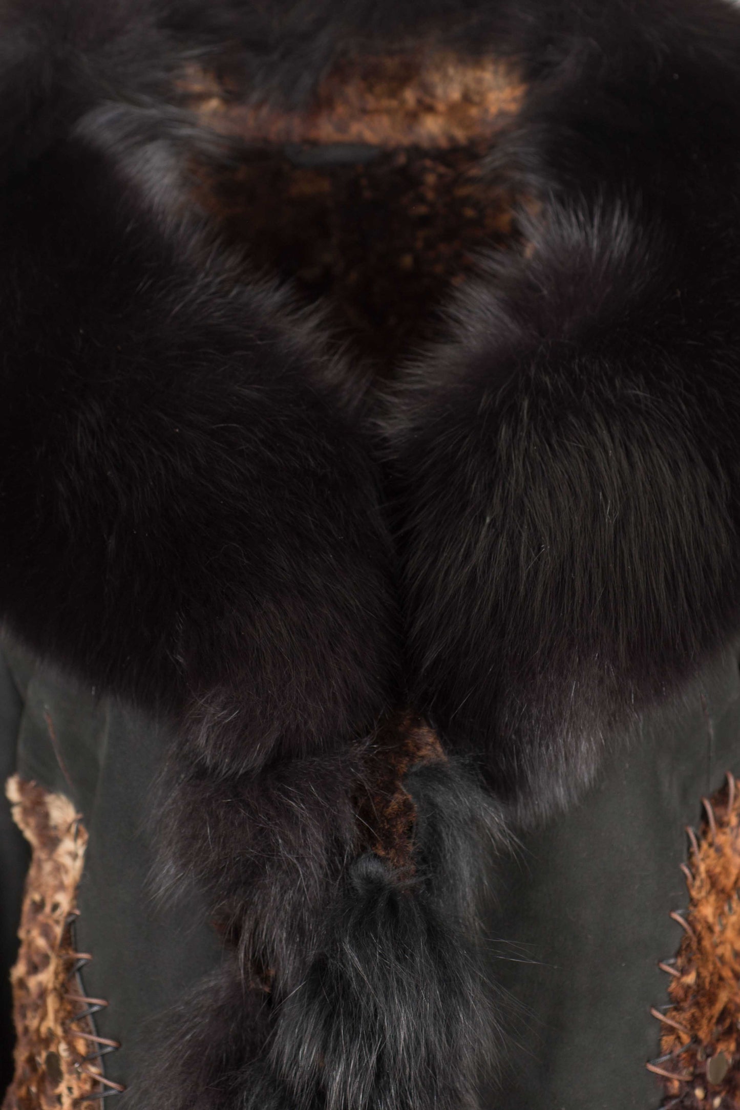 5361 - Black Brown Sheepskin Jacket with Fur Collar