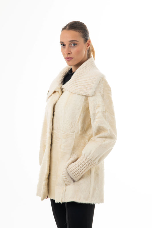 Women's Ivory Sheepskin Jacket Made in Italy