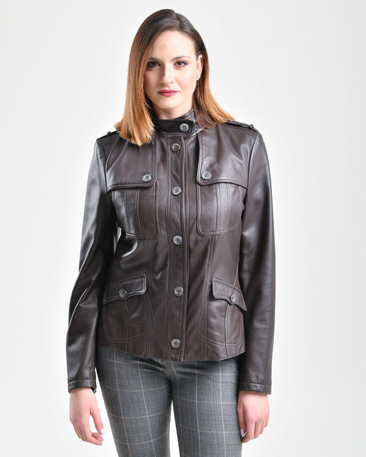 Γυναικείο Καφέ Δερμάτινο Μπουφαν