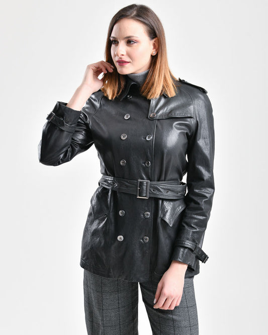 5853 - Γυναικείο Δερμάτινο Καμπαρντινάκι Made in Italy