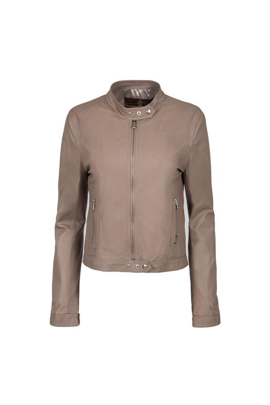 Γυναικείο Μπεζ Δερμάτινο Μπουφάν