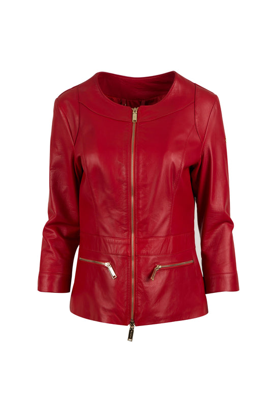 8333-Γυναικείο Κόκκινο Μπουφάν χωρίς γιακά .