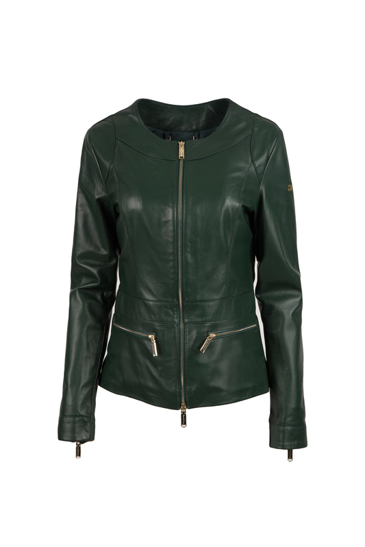 8332- Γυναικείο Πράσινο Δερμάτινο Μπουφάν Made in Italy