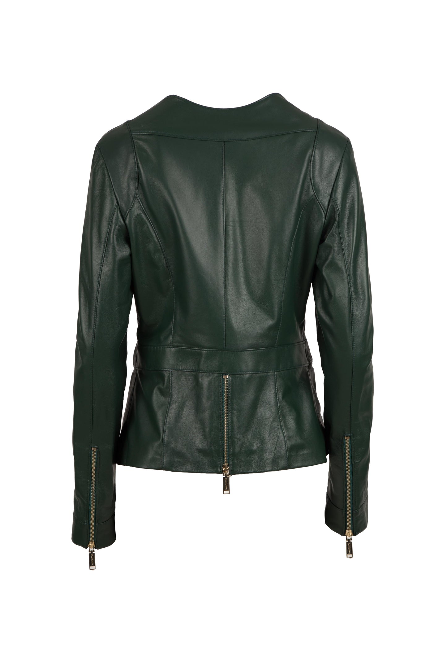 8332-Women's Green collareless leather jacket