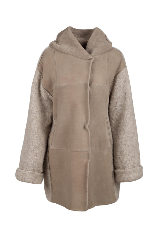 GIMOS - Women's overisized Beige Sheepskin parka Made in Italy
