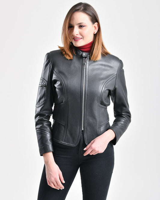 9701 - Γυναικείο Μαύρο Δερμάτινο Μπουφάν Women's Leather Jacket