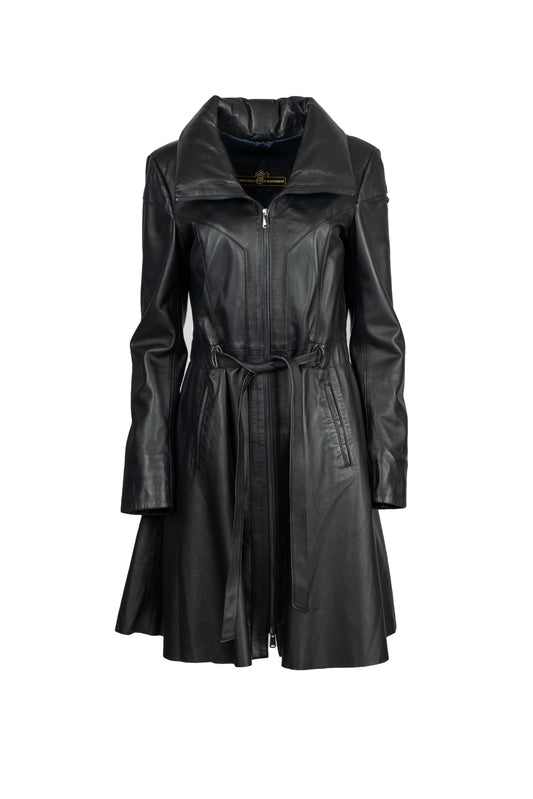 Γυναικείο Δερμάτινο Παλτό με Ζώνη
