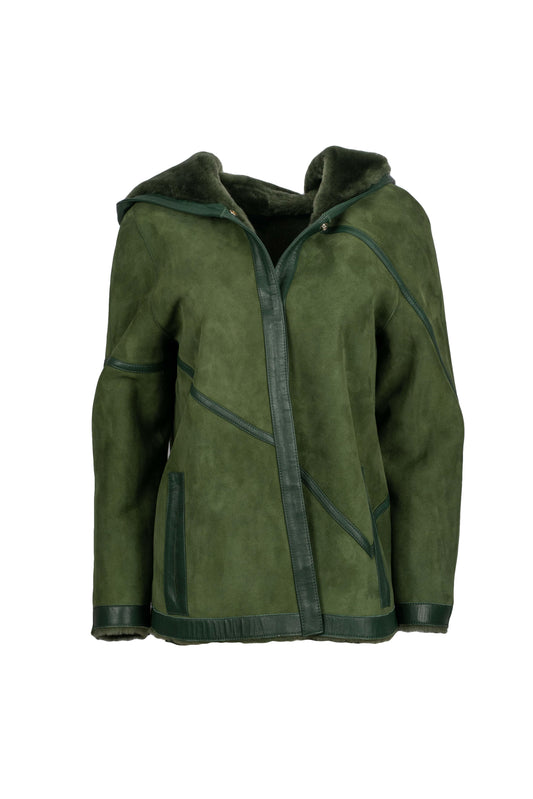 Women's Reversible Green Sheepskin Jacket