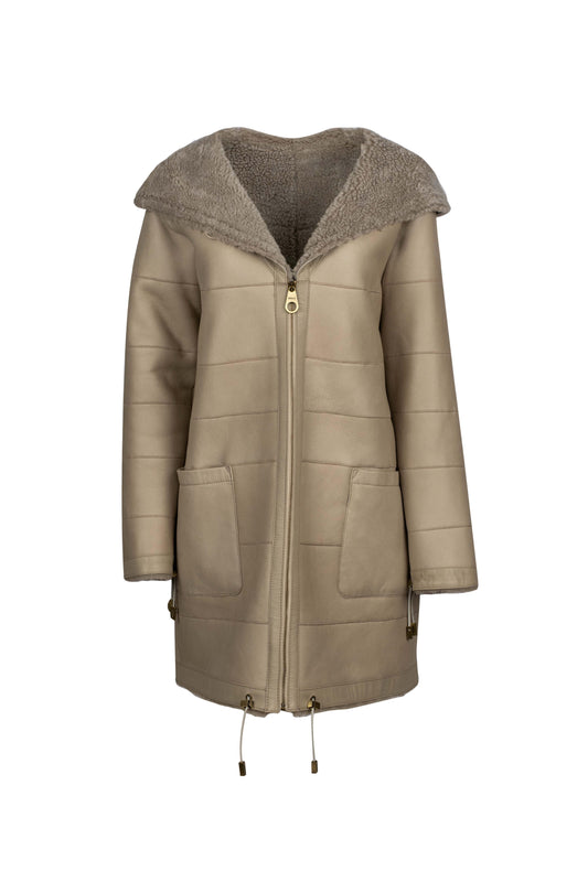8931 - Women's Beige Sheepskin Parka