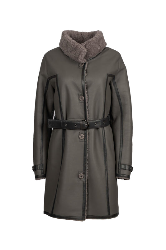 8933 - Women's Grey Sheepskin Coat