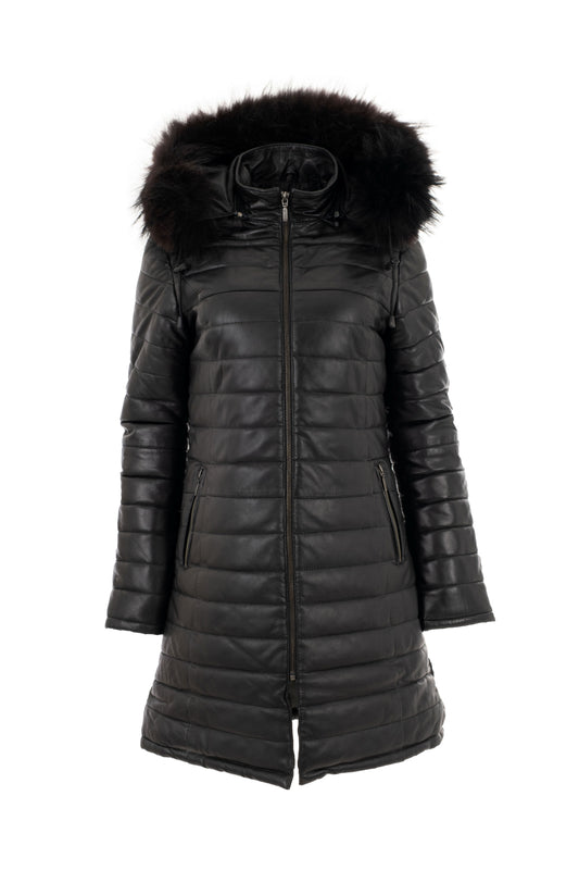 Γυναικείο Puffed Μακρύ Τζάκετ με Αποσπώμενη Κουκούλα