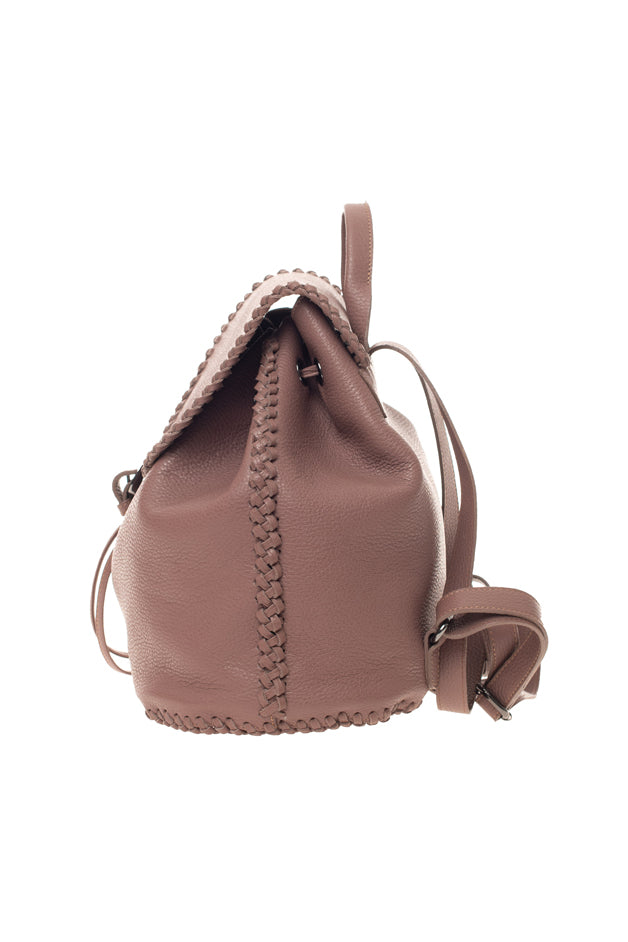 Ruddy Pink Leather Backpack with Braided Details