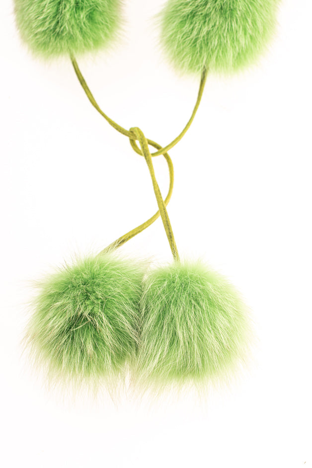 Apple Green Fur collar with pompoms