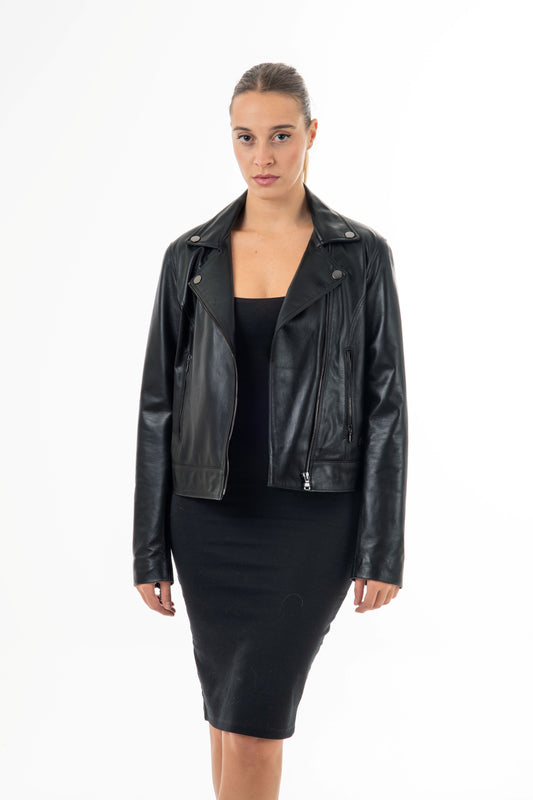 MAEVE - Handmade Women's Short Biker Leather Jacket