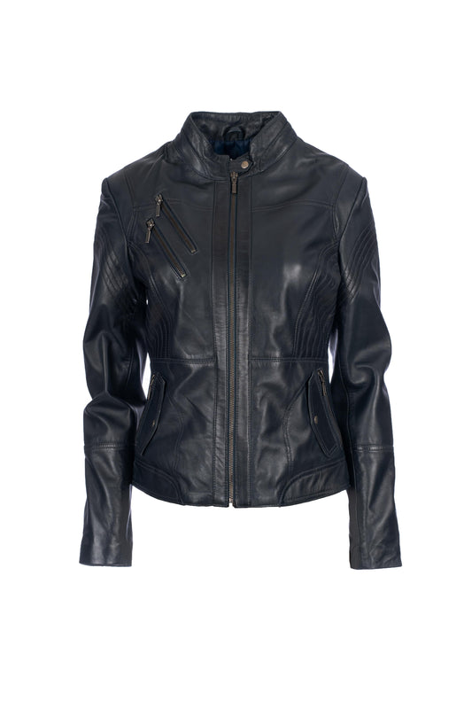 Wome's Blue Biker Leather Jacket