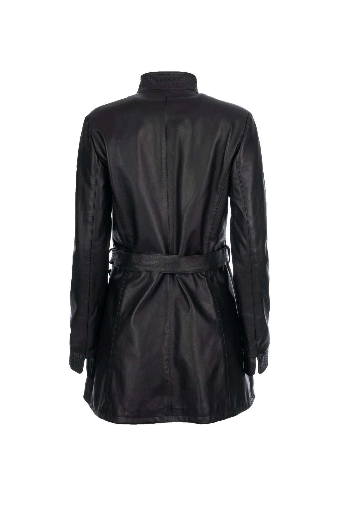 THALIA- Women's Leather Trench Coat with Belt