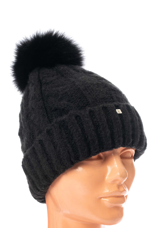 Πλεκτά Σκουφάκια με Αποσπώμενα Γούνινα Πομπομ σε Διάφορα Χρώματα