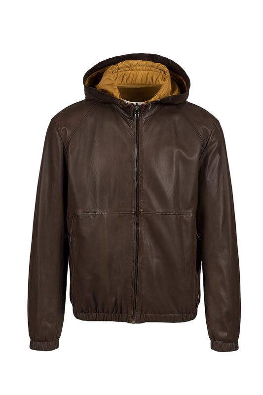 GALLOTTI - Men's Brown Reversible Leather Jacket Made in Italy