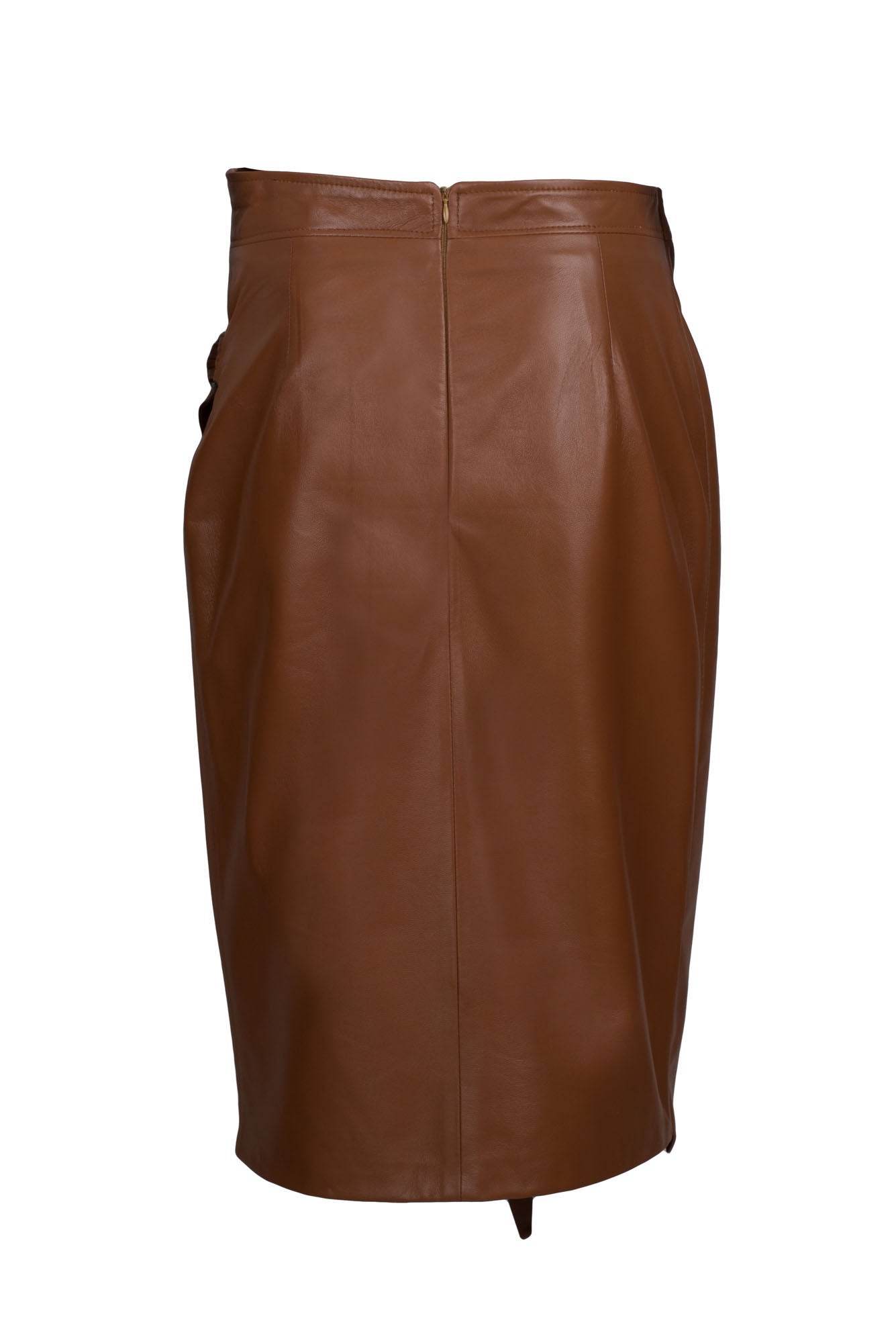 Honey - Χειροποίητη Δερμάτινη Φούστα σε Καφέ Μελί Χρώμα.