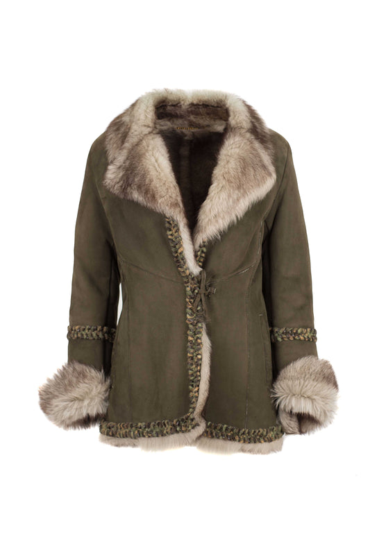 NATALY- Women's Olive Green Sheepskin Jacket