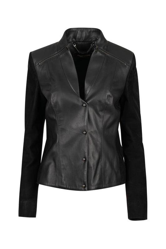 5529 - Black Leather Blazer with Suede