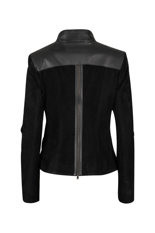 5529 - Μαύρο Δερμάτινο Σακάκι με Καστόρ