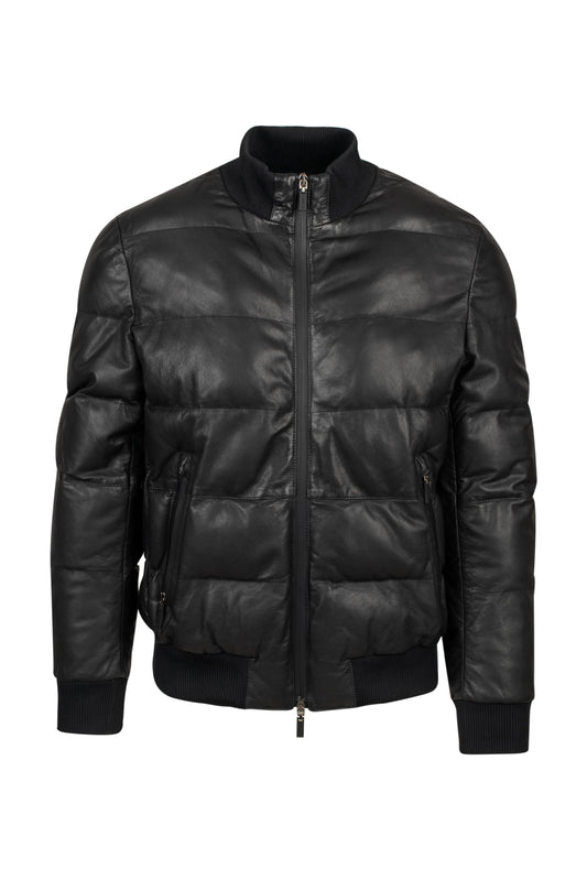 GIMOS - Men'Black puffed Leather Jacket