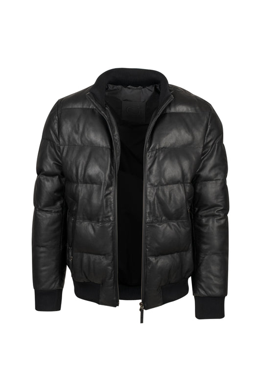 GIMOS - Men'Black puffed Leather Jacket