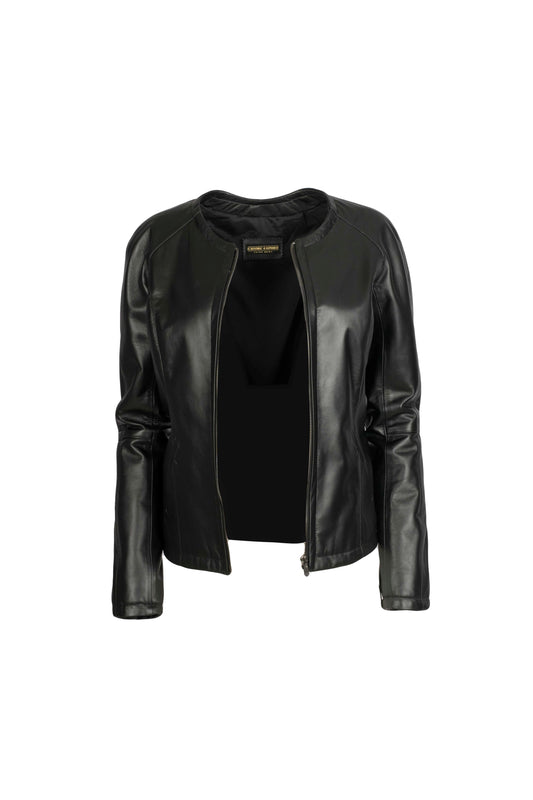 NINA - Women's Leather Jacket with round collar