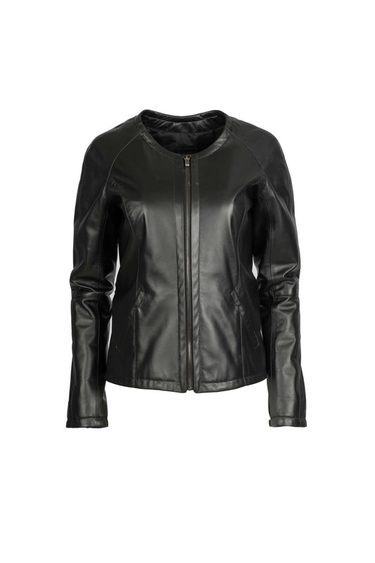 NINA - Women's Leather Jacket with round collar