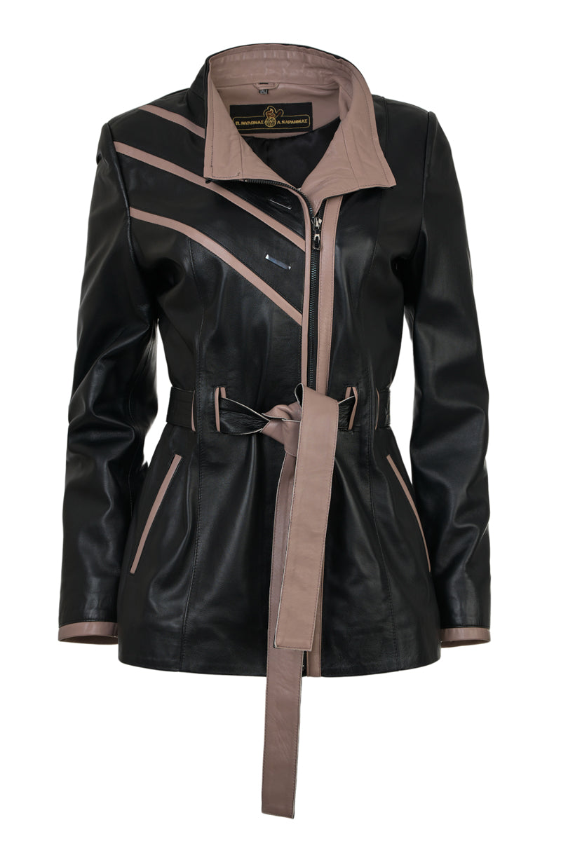 Women's Leather Trench jacket with hood